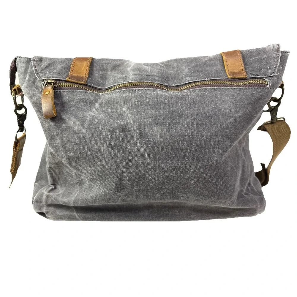 NEWHEY Men's‎ Leather Canvas Laptop Messenger Bag - Brown Blue 3j